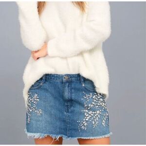 Free People Denim Jewel Mini Skirt